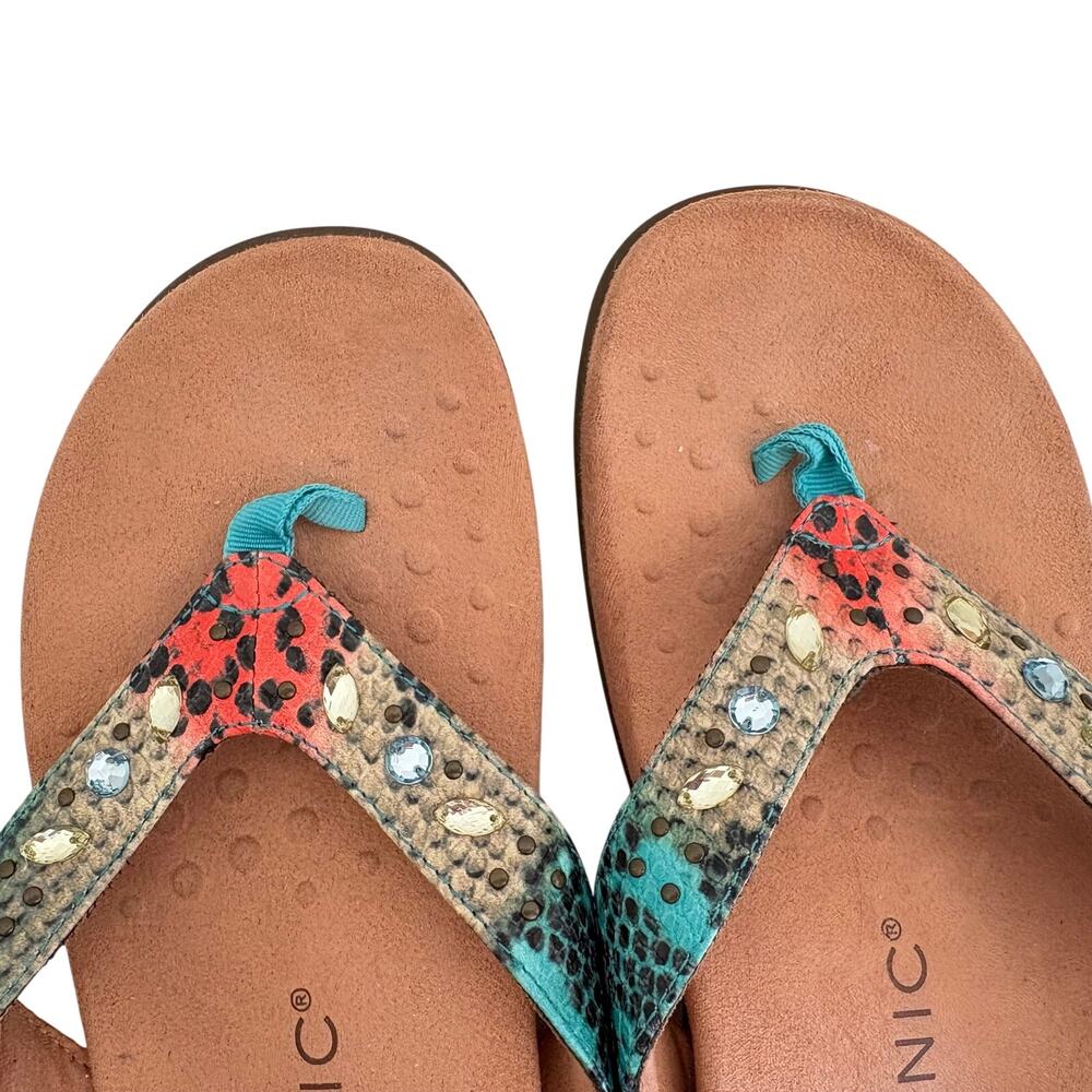 Vionic Multicolor Beaded Teal and Coral Thong Sandal - Picture 2 of 11